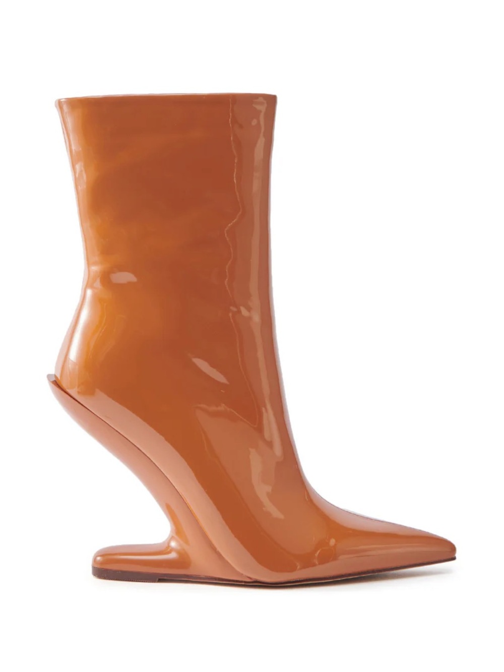 Sculpted Patent Mid-Calf Boot in Caramel Ask for more sizes.